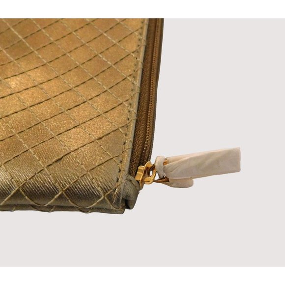 Estee Lauder Set of 2 Makeup Bag 7.5" Small Clutch 5.5" Gold Stitched Design Zip - Picture 7 of 8